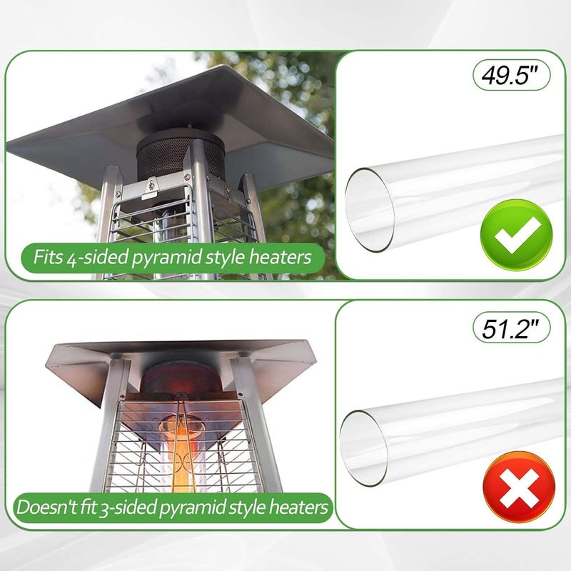 REEPLAR Patio Heater Glass Tube Replacement,49.5" Tall 4" Diameter with Silicone Connecting Ring Compatible with Four-Sided Pyramid Flame Outdoor Heater, Glass Tube Patio Heater for Hiland, Fire Sense - Image 4